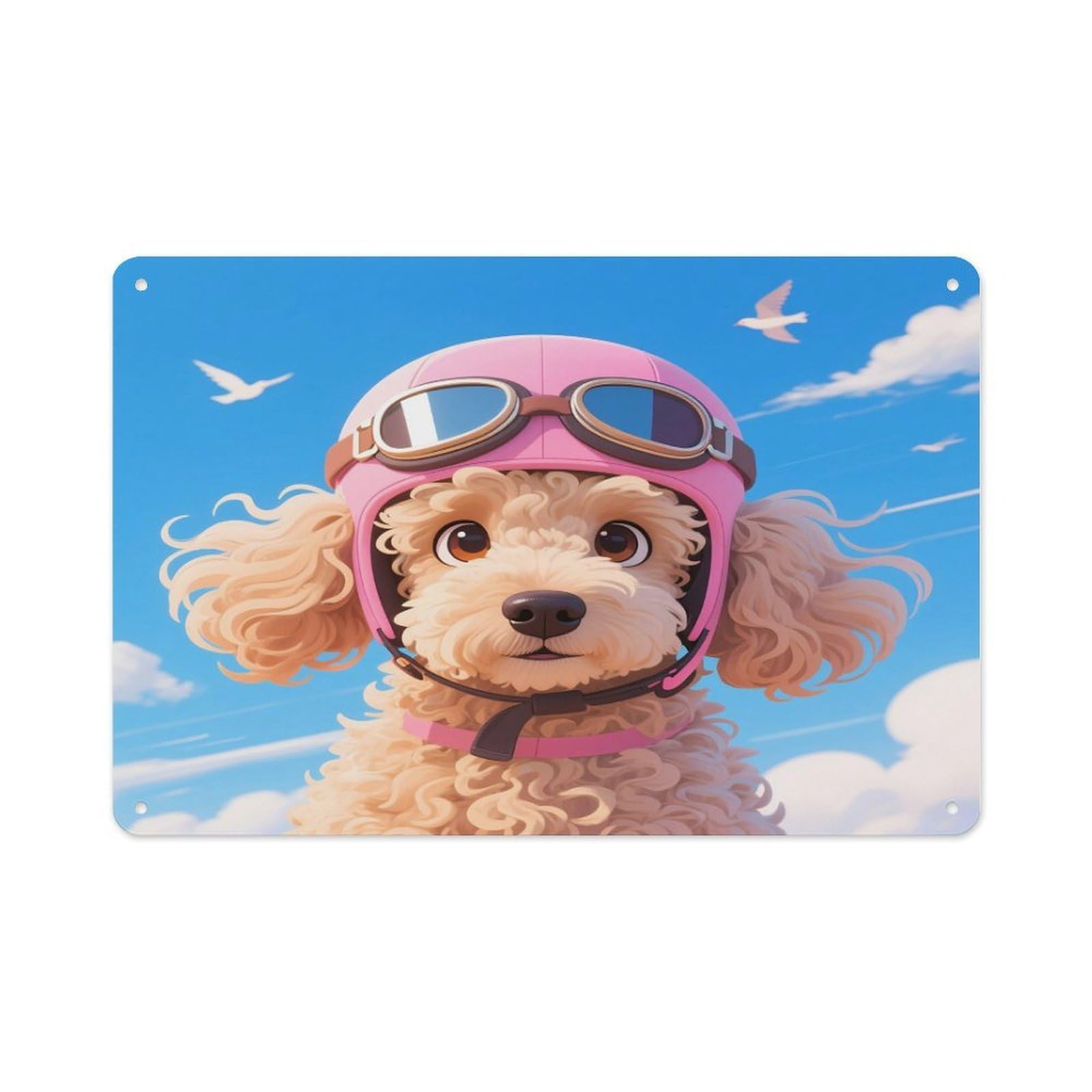 VstaDank Poodle in Sky Wall Art Prints Metal Sign Decor Painting Aluminum Wall Hanging Decor Vintage Poster Sublimation Picture Panel Weatherproof Art Decorative Wall Decors