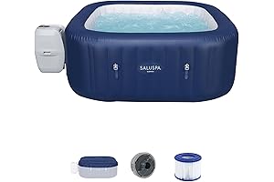 Inflatable 4 6 Person Hot Tub, Heated Bubble Massage Pool Hot Water Bath