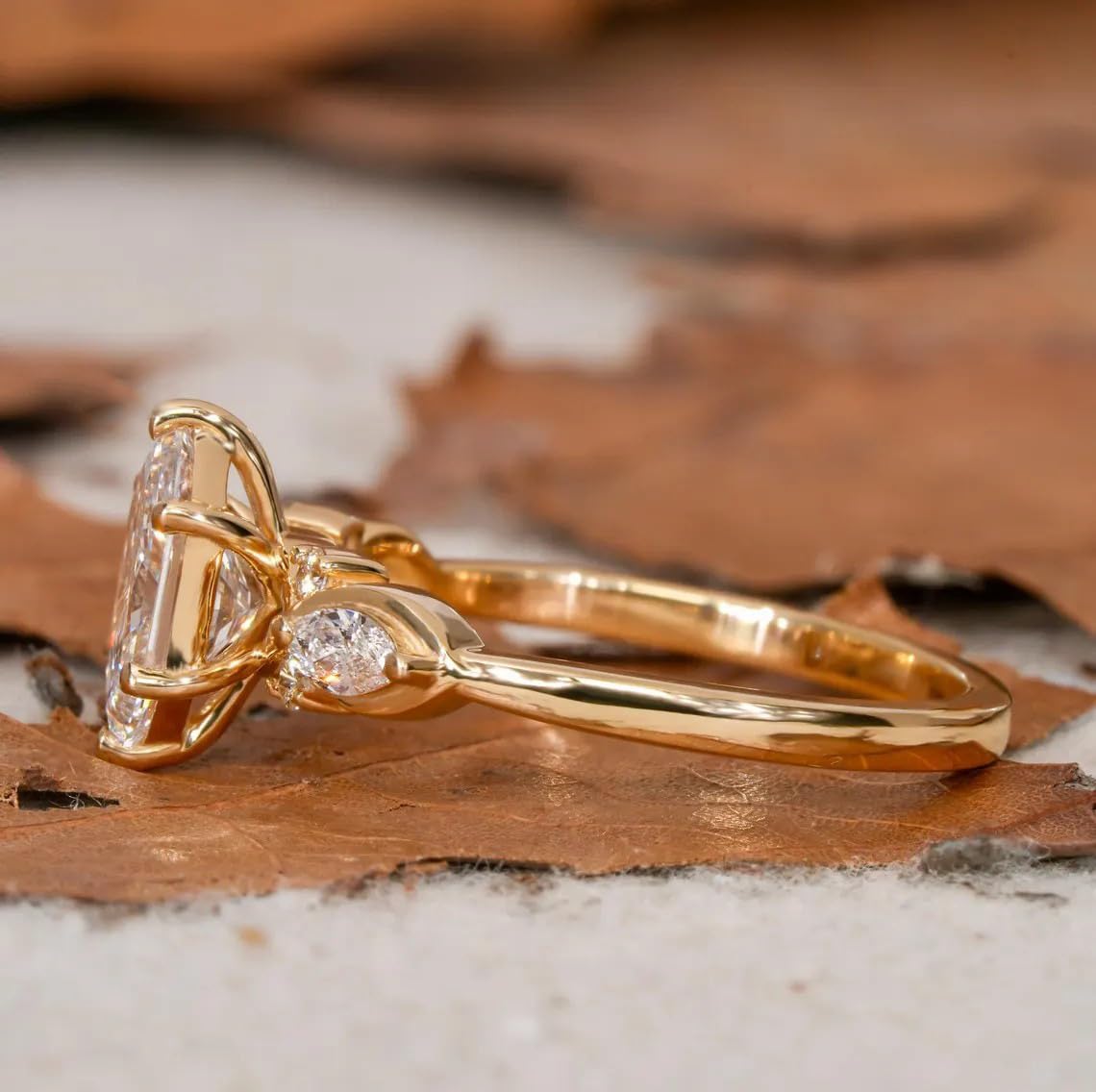 14K Gold Plated Marquise Cut Engagement Ring for Women, Wedding Promise Cubic Zirconia CZ Band Simulated Diamond Rings for Women's Size 6# - Image 4