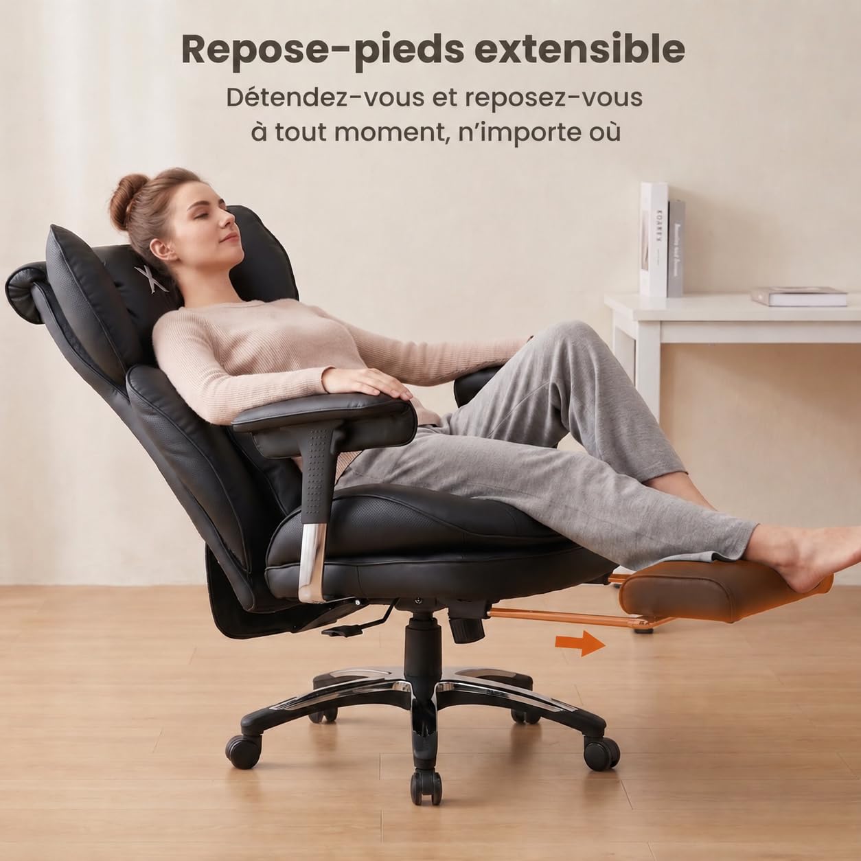 Efomao Fauteuil Gaming Bureau Grande Taille, Chaise Ergonomique en Similicuir PU 200KG, Siège Ordinateur Réglable à Dossier Haut, Pivotant avec Repose-Pieds et Coussin Lombaire