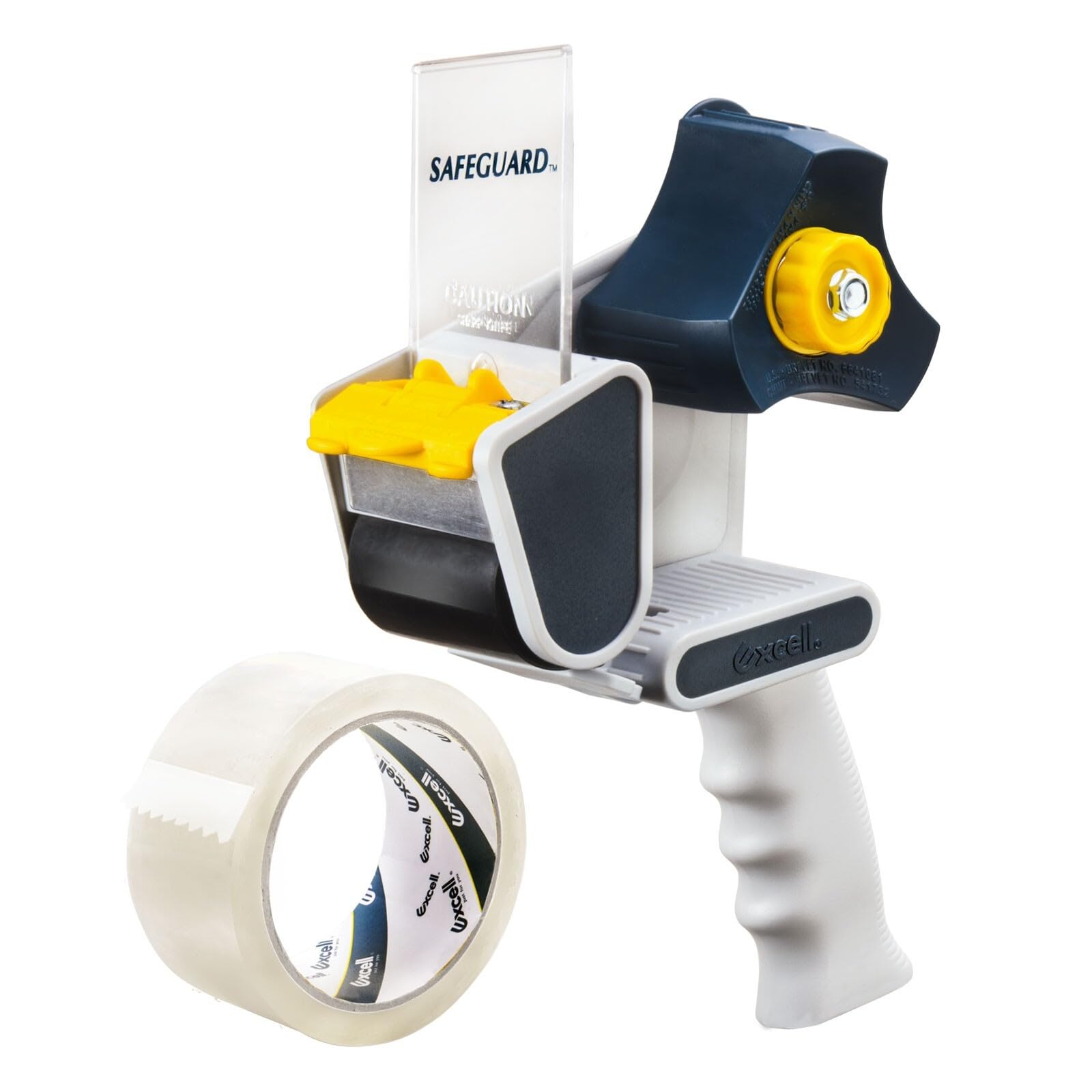 Excell - Dispenser per nastro da imballaggio Safeguard, pistola per nastro e 1 rotolo di nastro trasparente (spessore 5 mil - 4,8 cm x 50 m) utilizzato per ufficio e magazzino - 1 confezione (1)