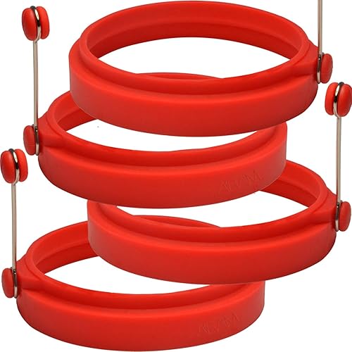 Miniatura 7 de Aro de silicón para huevo, sándwiches de desayuno, tortitas, huevos benedictinos, tortillas y más usos con el molde redondo, color rojo (4