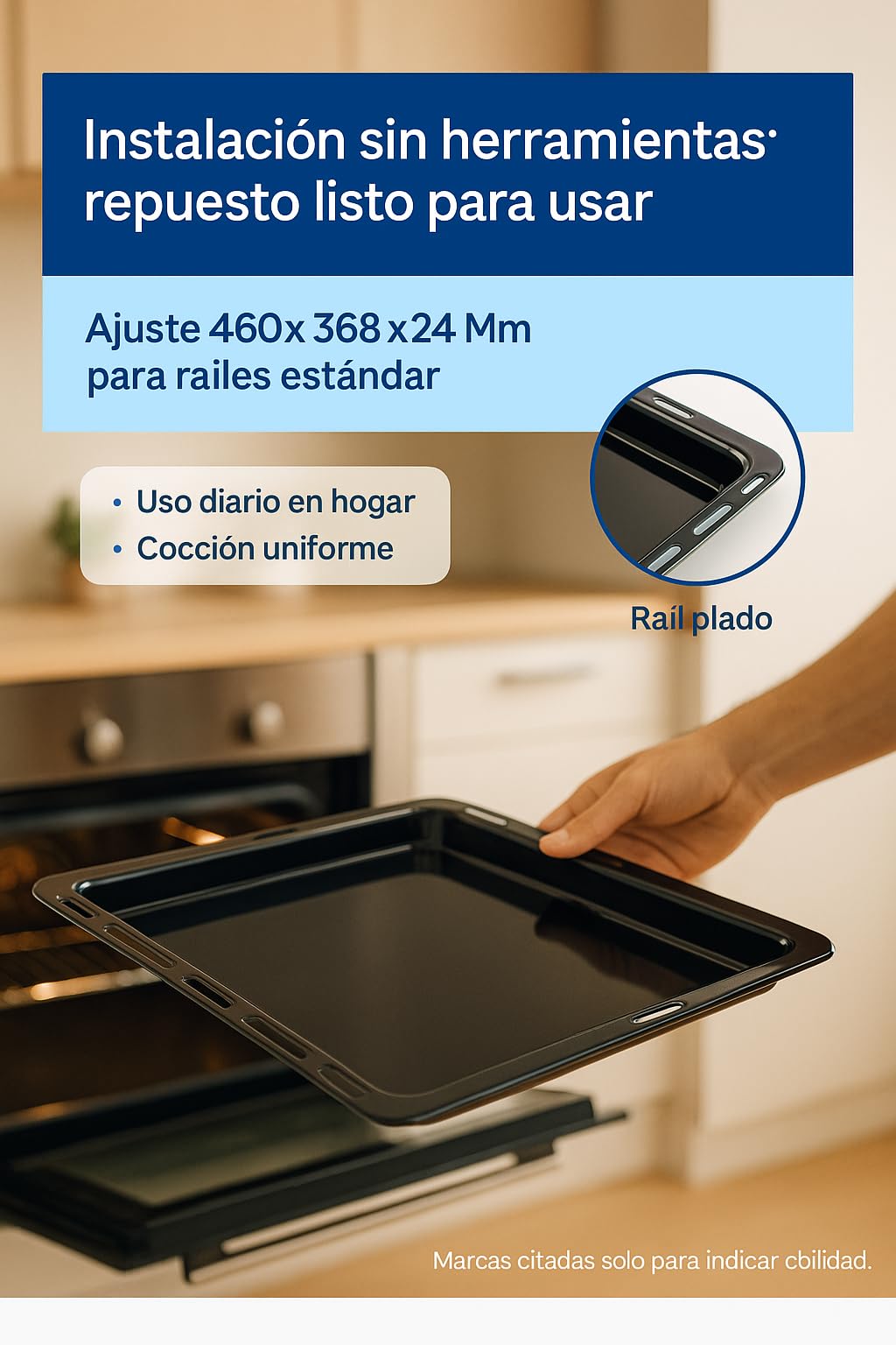 RECAMBIOS DREYMA Bandeja De Horno Esmaltada 460x368x24 mm Compatible con Teka 82405901 Guías Laterales HI435ME HE720ME HC490ME Apta Para Contacto Alimentario Negro Vitrificado Alta Resistencia