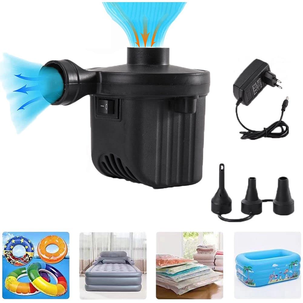 URbazaar Electric Air Pump,Portable Quick-Fill Air Pump with 3 Nozzles 220V AC/12V DC Perfect Inflator/Deflator Pumps