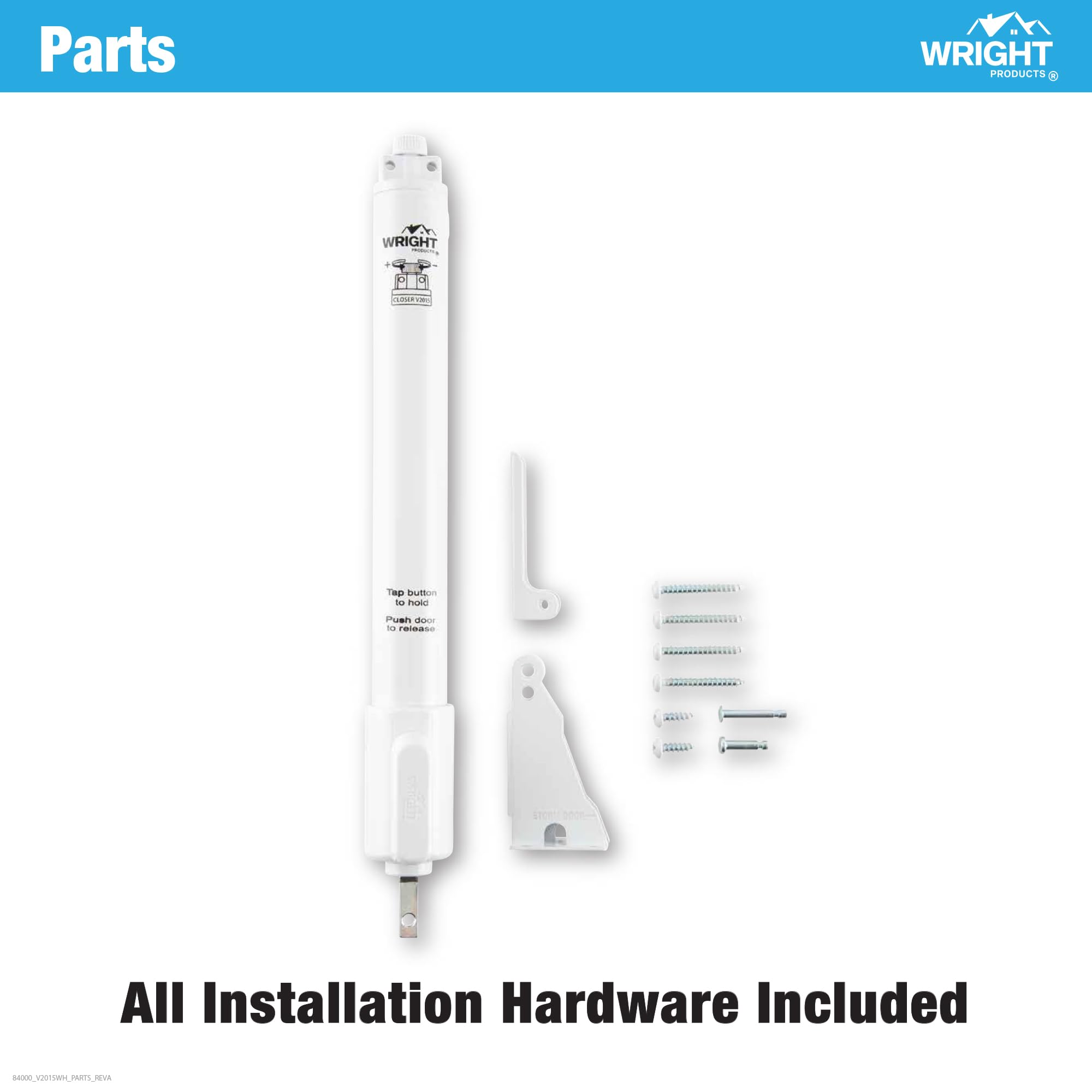 Wright Products Chiudiporta pneumatico standard con EZ-Hold - Velocità di chiusura regolabile, durevole, facile installazione (moderno, bianco)