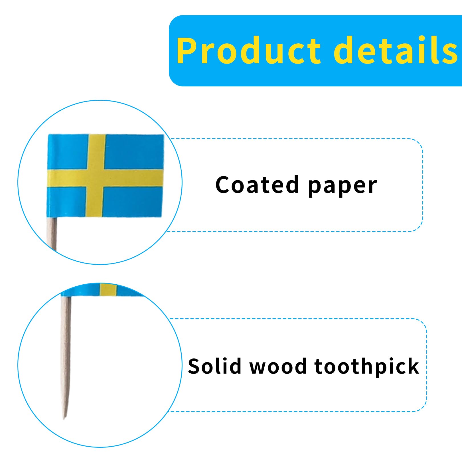 100 banderas de Suecia, palillos de dientes con bandera de Suecia, decoración de Suecia, bandera de Suecia, para cócteles, palillos de dientes con banderas para cupcakes, vajilla, fiesta, pub, EM WM
