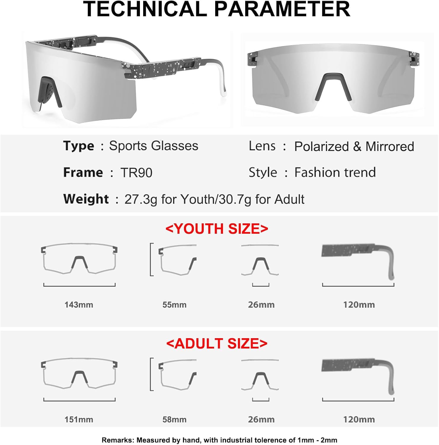Two Sizes Cycling Polarized Baseball Sunglasses For Adults and Youth Boys Girls Kids UV400 Men Women Sports Glasses - Image 6