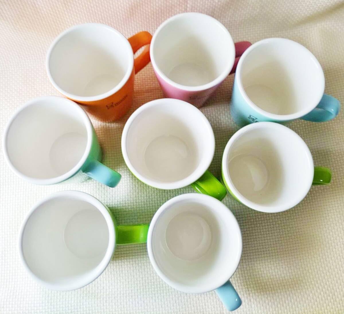 Amazon.co.jp: 9点 ミスド カラフル マグカップ ピンク オレンジ 水色 