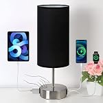 Lampe de chevet avec USB Ports de recharge A+C & AC Sortie - Yarra Decor Lampe de table à commande tactile pour chambre 3 Lampe de table de nuit variable avec ombre blanche pour le bureau d'intérieur, Dorm(Bulbe inclus)