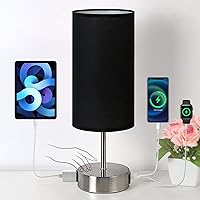 Vista 9 de Yarra-Decor Lámpara de noche mejorada con puertos de carga USB A+C y salida de CA, lámpara de mesa de control táctil para dormitorio, lámpara de Gris