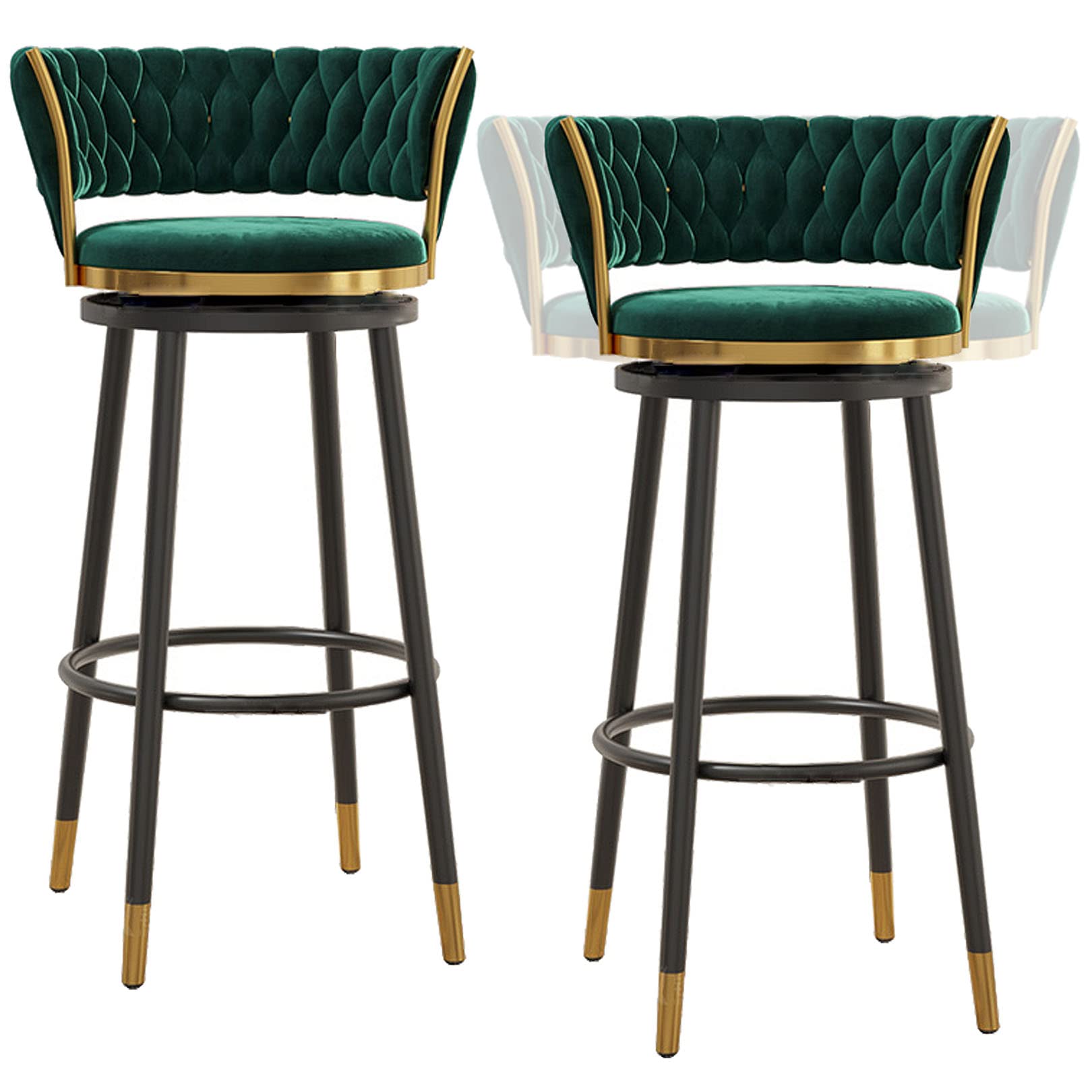 XIaoHESHop Velvet Bar Stools Set of 2, 26"/30" Bar Stools with Back and Footrest Modern Bar Height Stool Chairs for Cafe Pub Kitchen Counter, 360 Degree Swivel Seat Top