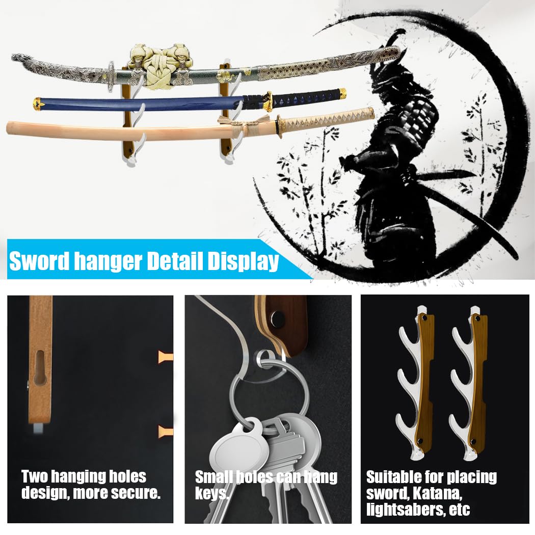 Support Mural Pour épées à 3 Niveaux - 27,5 Cm (10.8") - Pour Katana, Sabre Laser, épée Samouraï - En Acrylique Et Bois