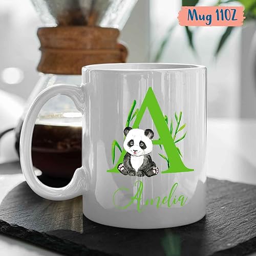 Miniatura 4 de Taza de café con nombre inicial personalizable, regalo de panda para ella, regalo de panda para él, taza de té de panda personalizada con nombre,