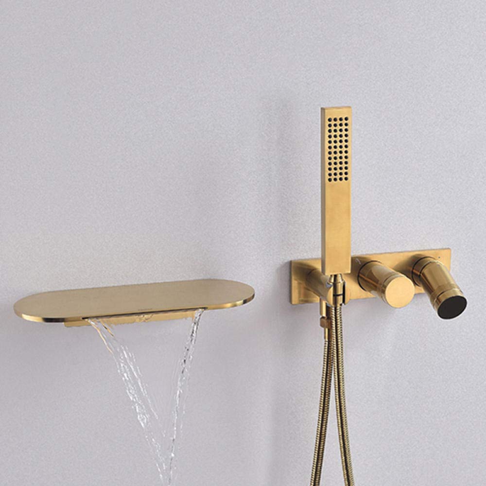ASerZenith Gold Concealed Shower Faucet Waterfall Bathroom Bathtub Shower Faucet Wall Mounted Mixer Tub Tap