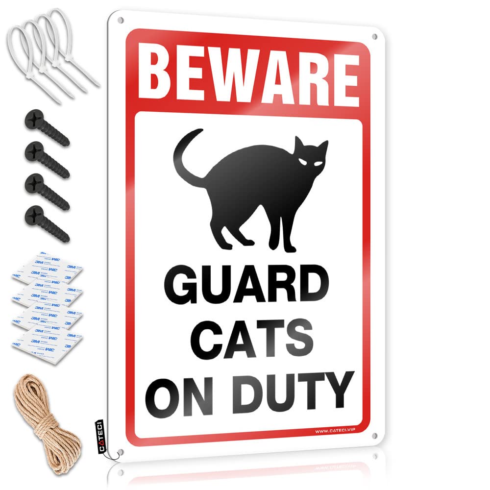 Tinsign Cover Decorations | Beware! Guard Cats On Duty Small Decorative Wall Art Ready To Hang For Ranch(30X40CM)