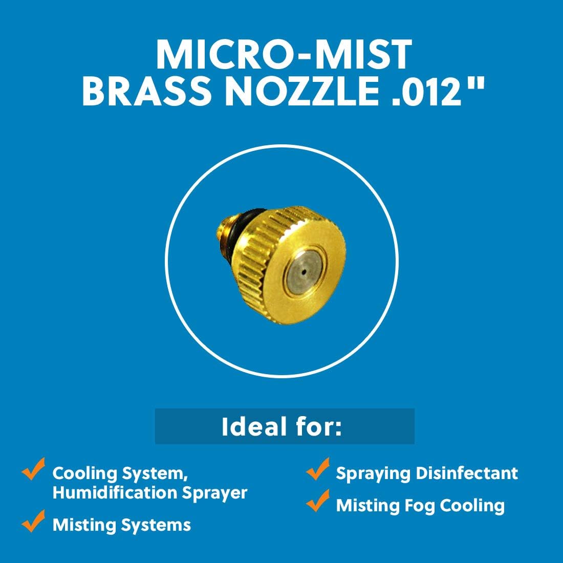 Micro-Mist Nozzle- Garden & Patio Misting System, Cooling Brass Nozzles with 0.012 Inch Size & 10/24 Inch Thread (Pack of 5)