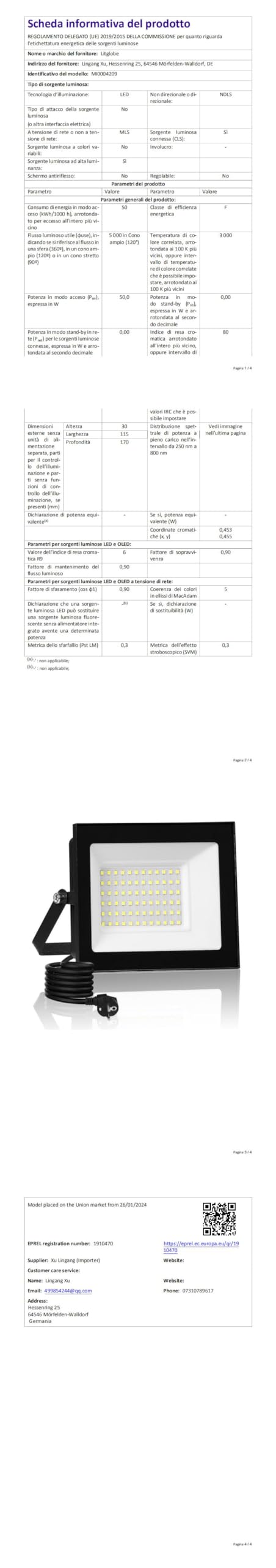 Faro LED 100W Luce Alta Luminosita 8000lm Faretto esterno con Sensore Movimento | Leroy Merlin