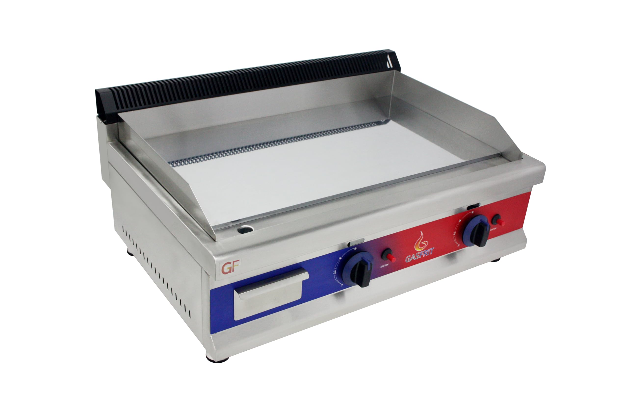 Plancha Industrial de Cromo Duro para Cocina Profesional, Acero Inoxidable, Gas o Eléctrica, Encendido Piezoeléctrico, Cajón Recograsas, Varias Medidas y Potencias (800 × 575 × 365 mm)