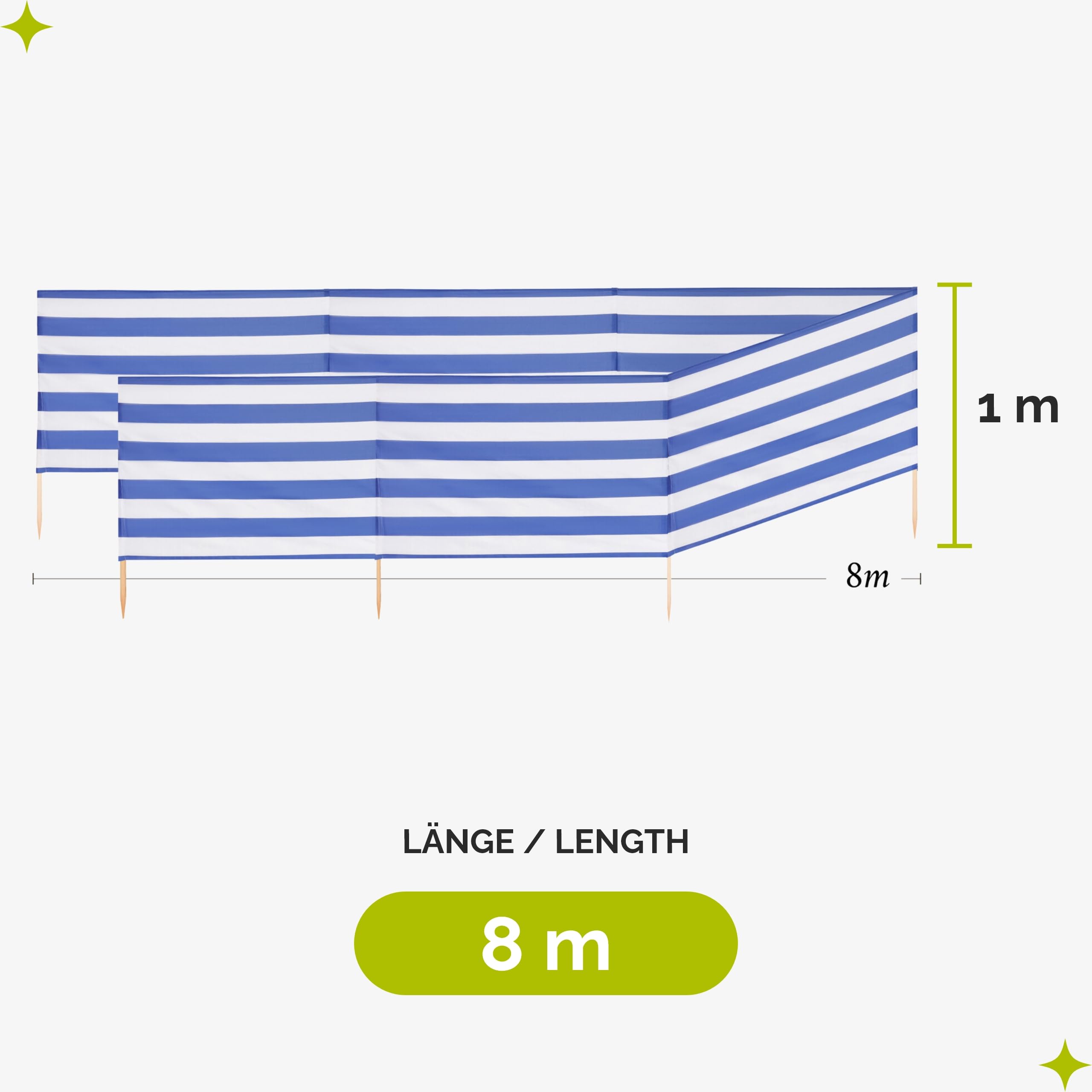 Garronda Strand Windschutz Sichtschutz 8m lang Plus Gummihammer GAEX001