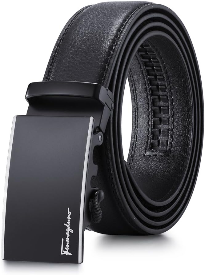 Mens Belt, Black Leather Belts for Men, Ratchet Belt with Automatic Buckle