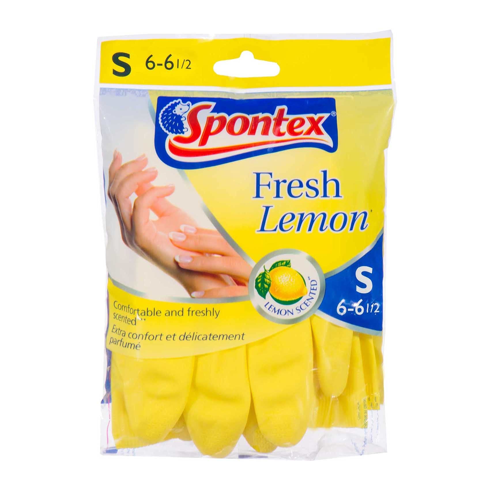 Spontex Scented Fresh Lemon Gloves, Strong and Long-Lasting Freshness, Anti Slip Grip, Flock Lining With Flex Comfort Technology, Ultra-Fresh Treatment, Small, Yellow