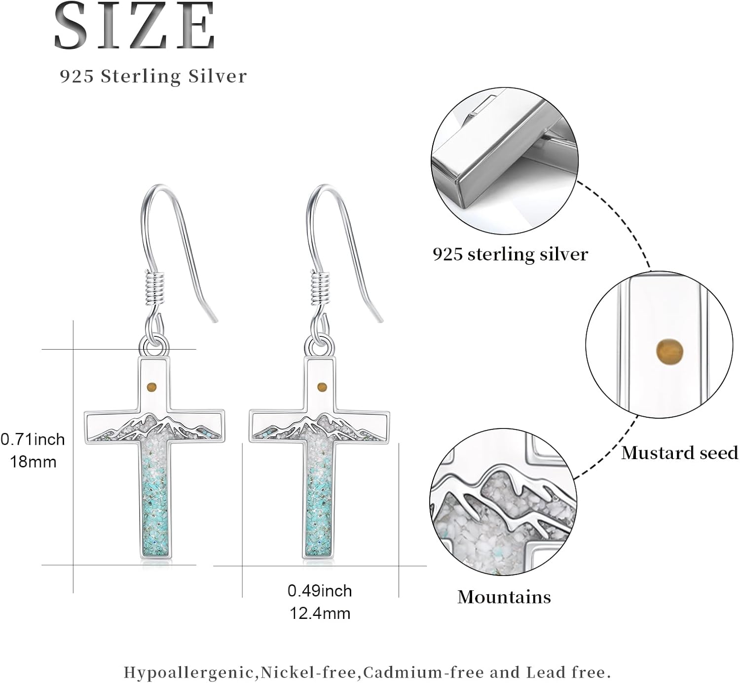 Mountain Earrings 925 Sterling Silver Turquoise Mustard Seed Dangle Drop Earrings Faith Jewelry Gifts for Women Girls - Image 6