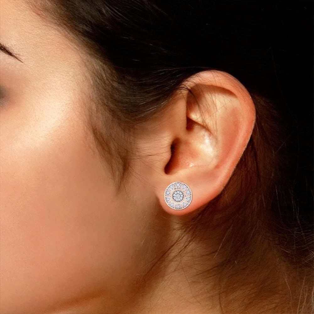 1/4 Carat CT.t.w Round Cut Lab Grown Diamond Halo Circle Stud Earrings In 10k Solid Gold Jewelry For Women (0.25 Cttw)