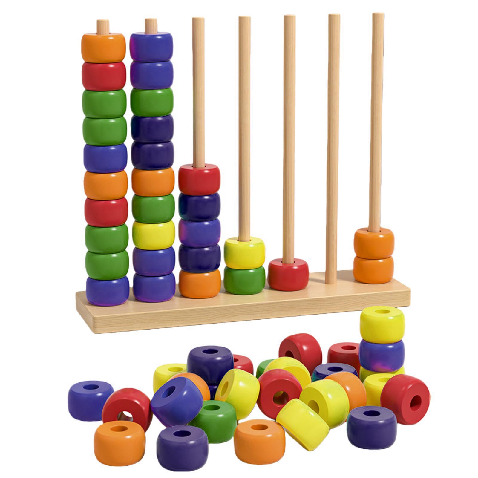 Holz Regenbogen-Ring-Stacking Puzzle Spiel mit Gestellen und Ringen for 2 Spieler Familienspiel Geschicklichkeitsspiel