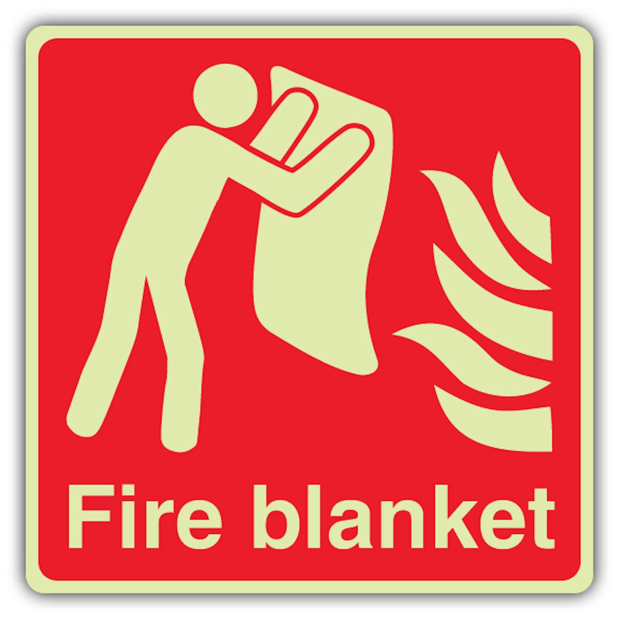 V Safety - Cartel de manta de fuego que brilla en la oscuridad, formato cuadrado, 450 x 450 mm, hecho de plástico rígido de triple brillo, señalización de seguridad contra incendios, fabricado en Gran