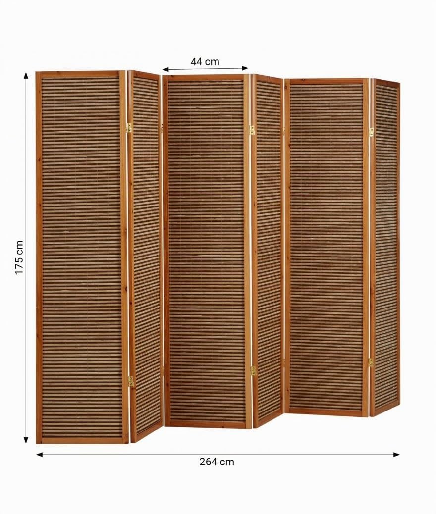 PEGANE Paravent en Bois Brun avec Bambou de 6 pans