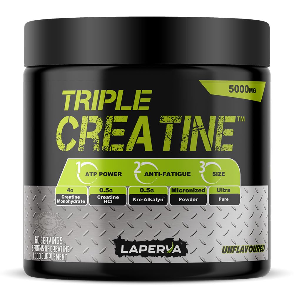 Laperva Triple Creatine - Enhanced Muscle Power, Stamina, & Growth | Featuring Creatine HCL, Creatine Monohydrate, and Creatine Alkaline | Yeast, Dairy, Soy, and Gluten-Free (Unflavored, 60 Servings)