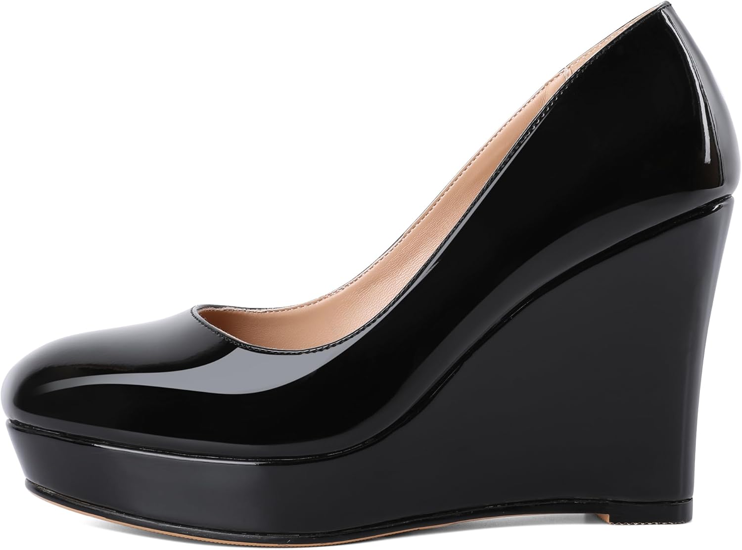 Joseywade Wedge Pumps for Women Platform Heel Round Toe Heels Slip On Wedge High Heel Dress Shoes 4 Inch