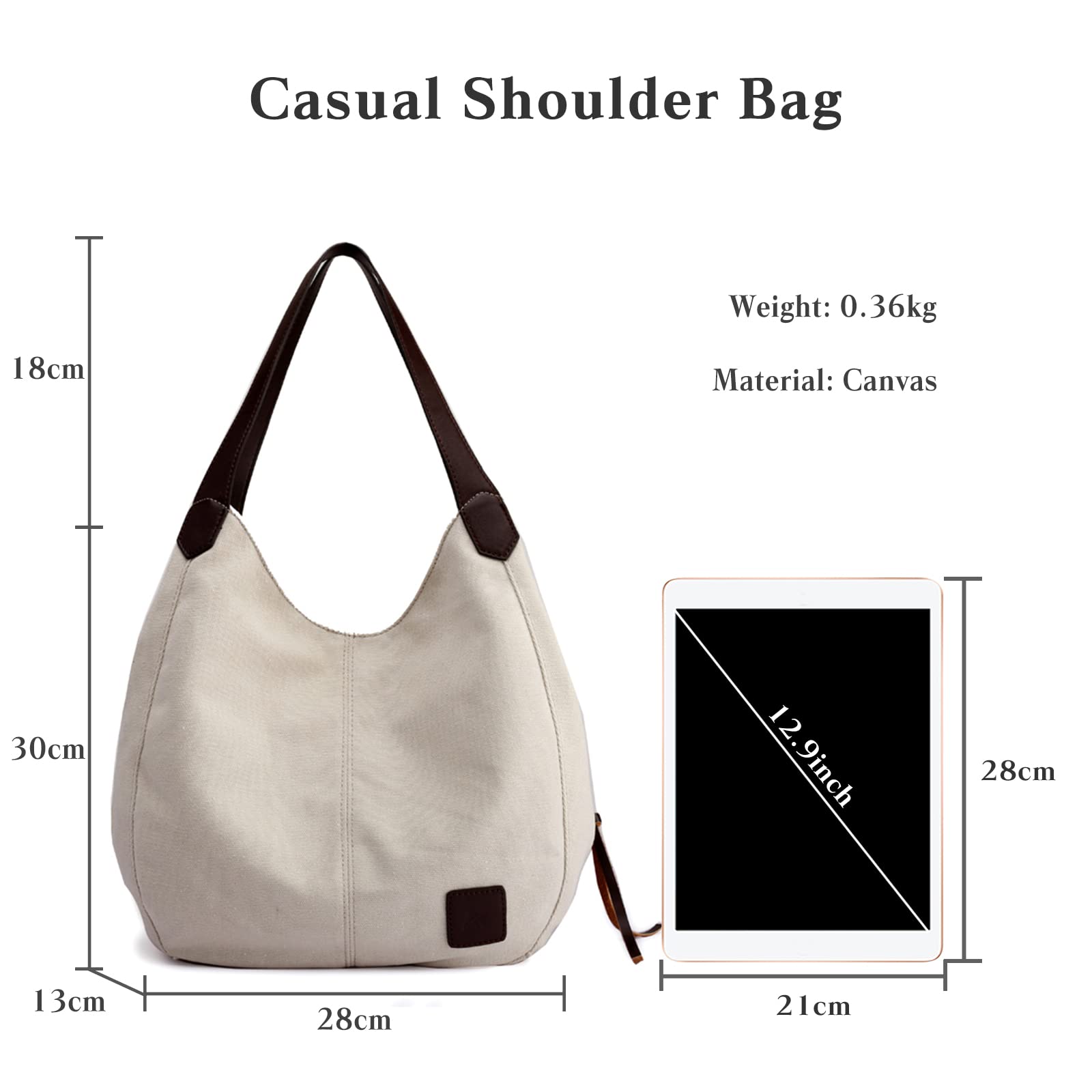 Bolsos de Mujer Lona Bolsa Tote Señoras Bolso de Hombro Vintage Bolso de Mano Ligero para Compras Viajes Escolares Trabajo