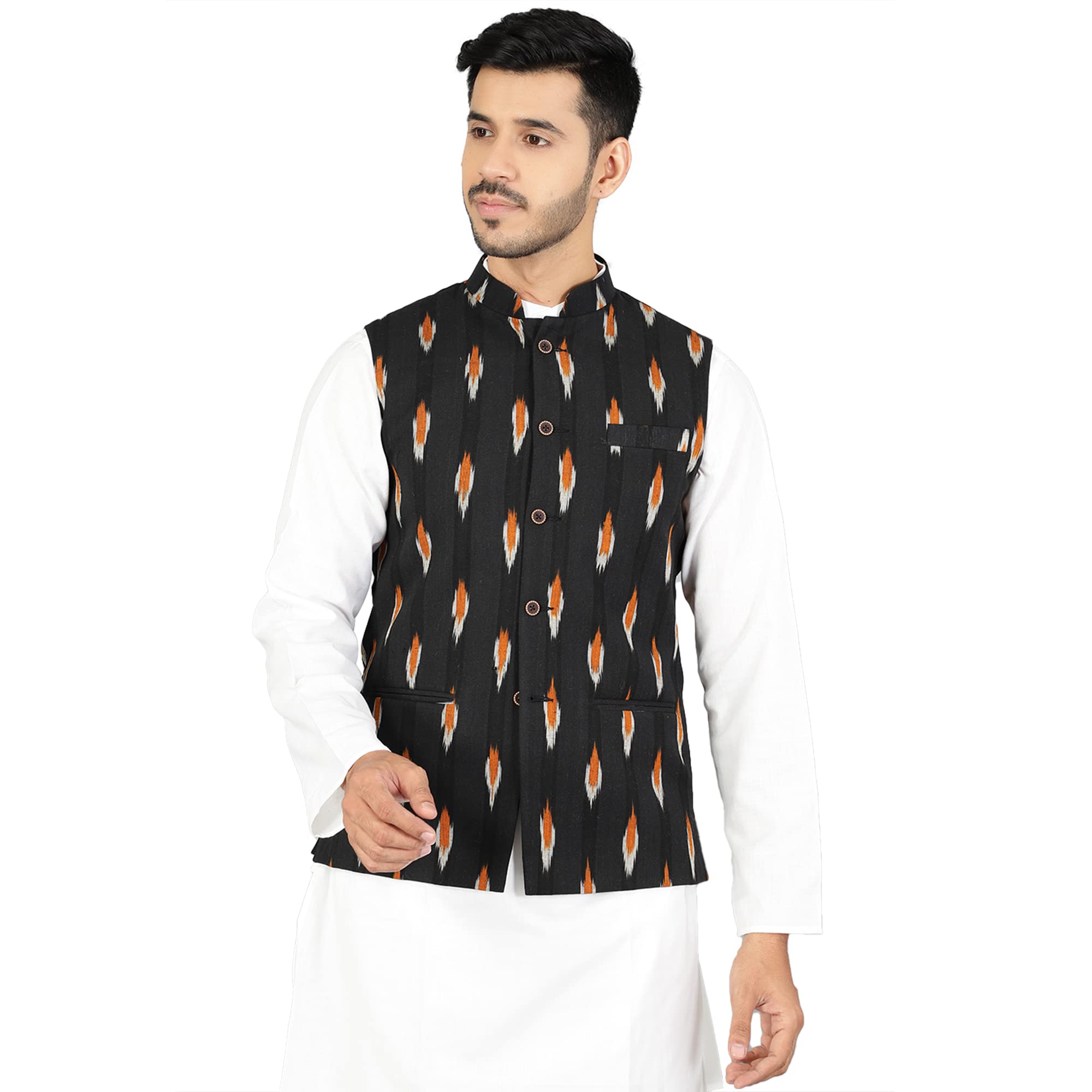 wintage Mens Ikat Black Modi Nehru Jacket-picture-21