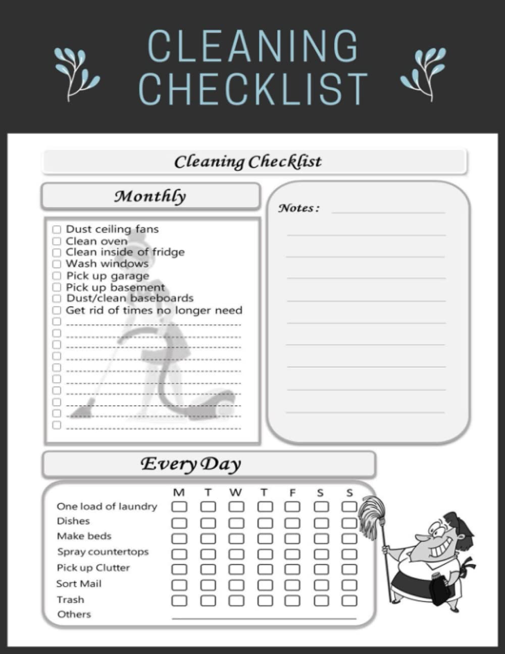 Cleaning checklist: home cleaning schedule and checklist for adults, household chores planner cleaning checklist