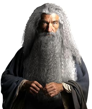 Wizard Beard And Wig - Halloween Funny Father Time Costume Accessory for Adults gray