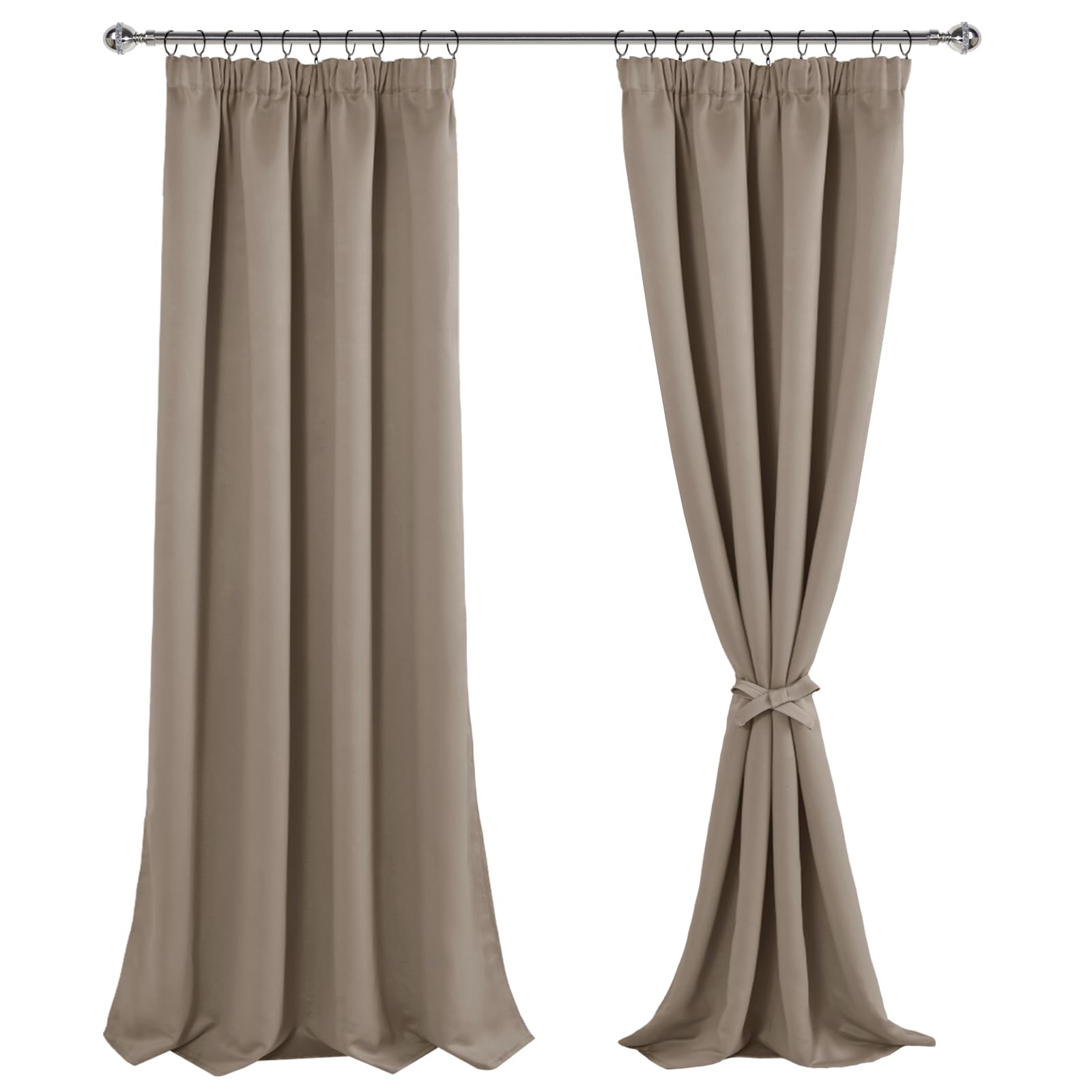 JIUZHEN Curtains, Taupe, Blackout, Thermal, 2 Panels, W 55.1" x L 96.5", Bedroom, Living Room, W 55.1" x L 96.5" (2 Panels)