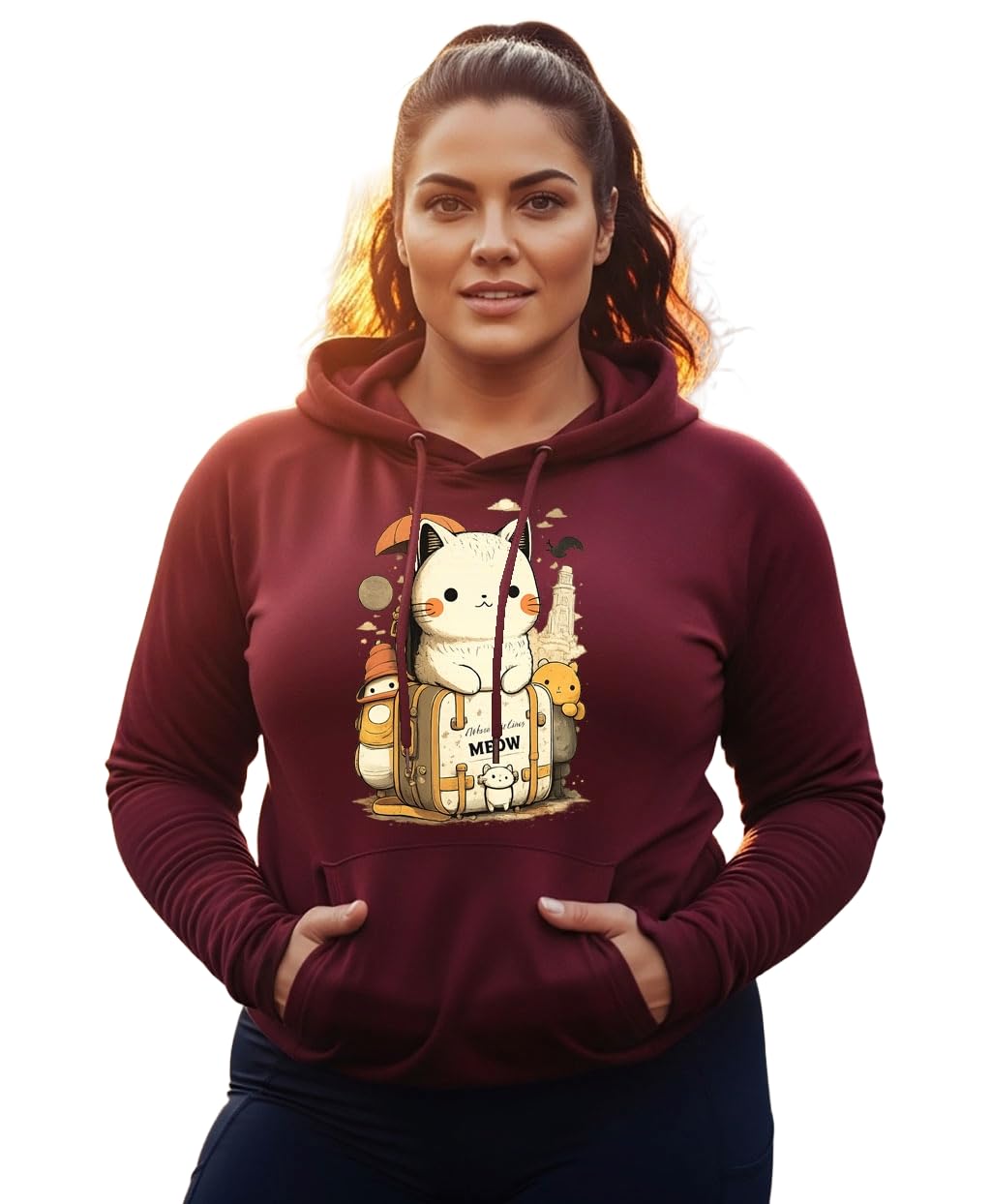 Women's Cotton Fleece Maroon Full Sleeve Graphic Printed Plus Size Hooded Sweatshirt | 2XL, 3XL, 4XL, 5XL Hoodies for Womens Winter Wear | 758-image-44