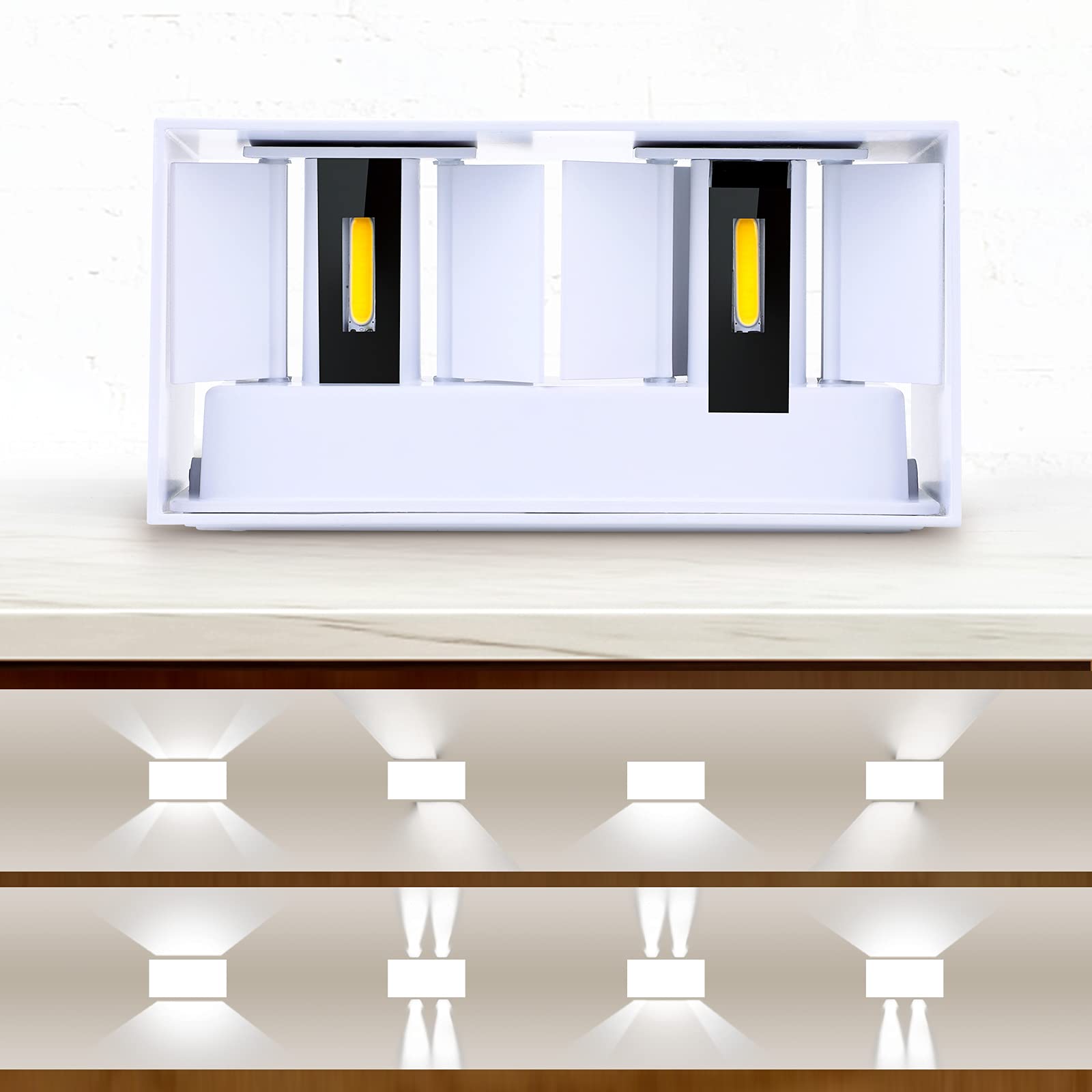 ENCOFT 24W Applique da Parete interno Esterno COB LED Bianco Lampada da Parete Muro IP65 Impermeabile, Luce 6000K fredda Applique Esterno in Alluminio Angolo Regolabile, Bianco