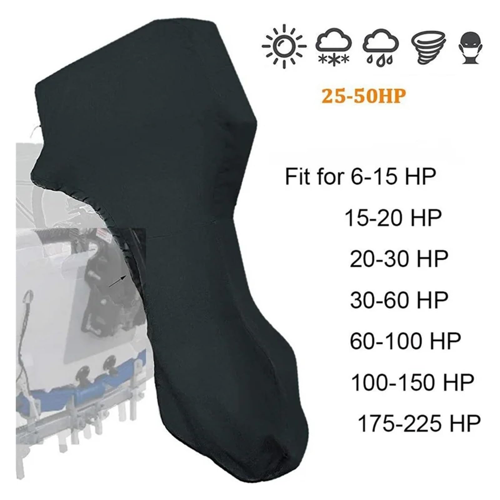 Copertura Motore Barca Telo coprimotore for Barca Coprimotore fuoribordo Completo Impermeabile Resistente ai Raggi UV Resistente alle Crepe 600D for impieghi gravosi(6-15HP)