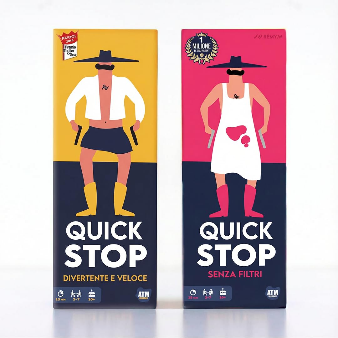 ATM Gaming QUICKSTOP Original + QUICKSTOP Senza Filtri - Gioco di Carte - Da 2 a 7 Giocatori - Perfetto per Creare Atmosfera - Party Game Italiano