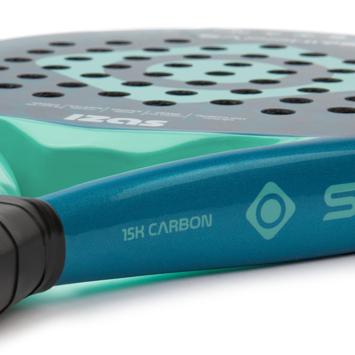 IZAS Sapphire Pala de Padel Ultra Ligera de Fibra de Carbono con Forma Lágrima. Pala 38mm de Diseño Ergonómico para Equilibrio Potencia y Control. Raqueta Unisex 365g
