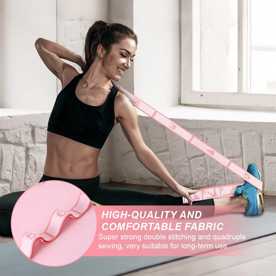 1 Pcs Elastico Fasce di Resistenza, Elastici Fitness Yoga Stretching Band con 10 Loops, Elastico Numerato Ginnastica Ritmica, Yoga Stretching Band,Fasce Elastiche Fitness per Yoga Pilates(Rosa)