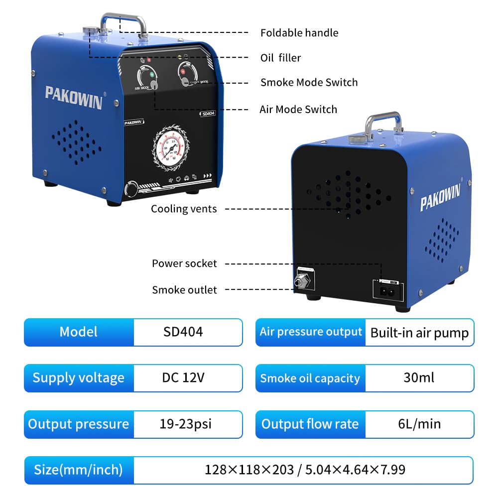Autoschlauch-Rauchleckdetektor - 12V DC Vakuum-EVAP-Rauchprüfer mit Integrierter Luftpumpe – Multifunktionaler Diagnose-Tool für die Prüfung von Fahrzeugrohrleitungen