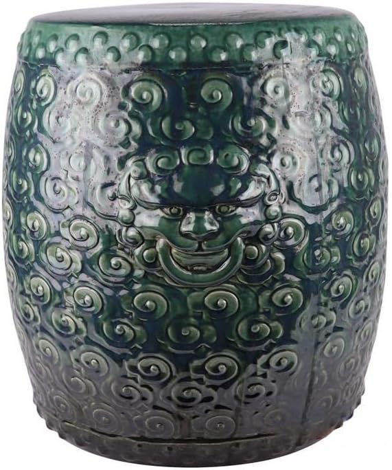 Ceramic Garden Stool Decorative Garden Stools Green Glaze Ceramic Drum Stool Carved Auspicious Clouds Lion Ears Cool Stool Home Living Room Patio Collection Stool Ornaments Garden Stool Ceramic