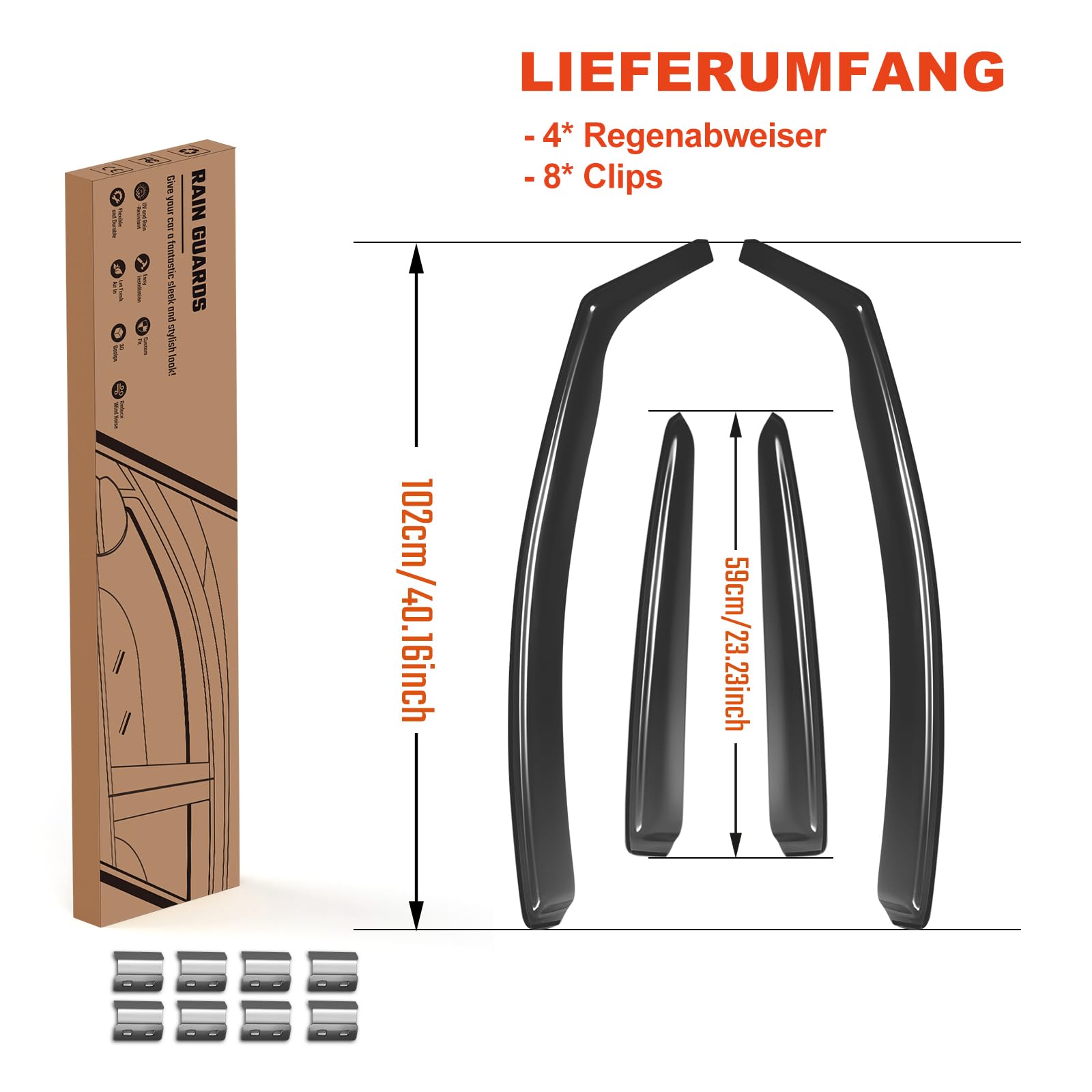 Windabweiser Regenabweiser kompatibel mit Ford Focus Ill Mk3 Bj 2011-2018, Selbstklebend Tape-On Autofenster Regenschutz Regenabweiser Deflektoren, 4-TLG Set, Rauchgrau, Vorne,Aerodynamisch