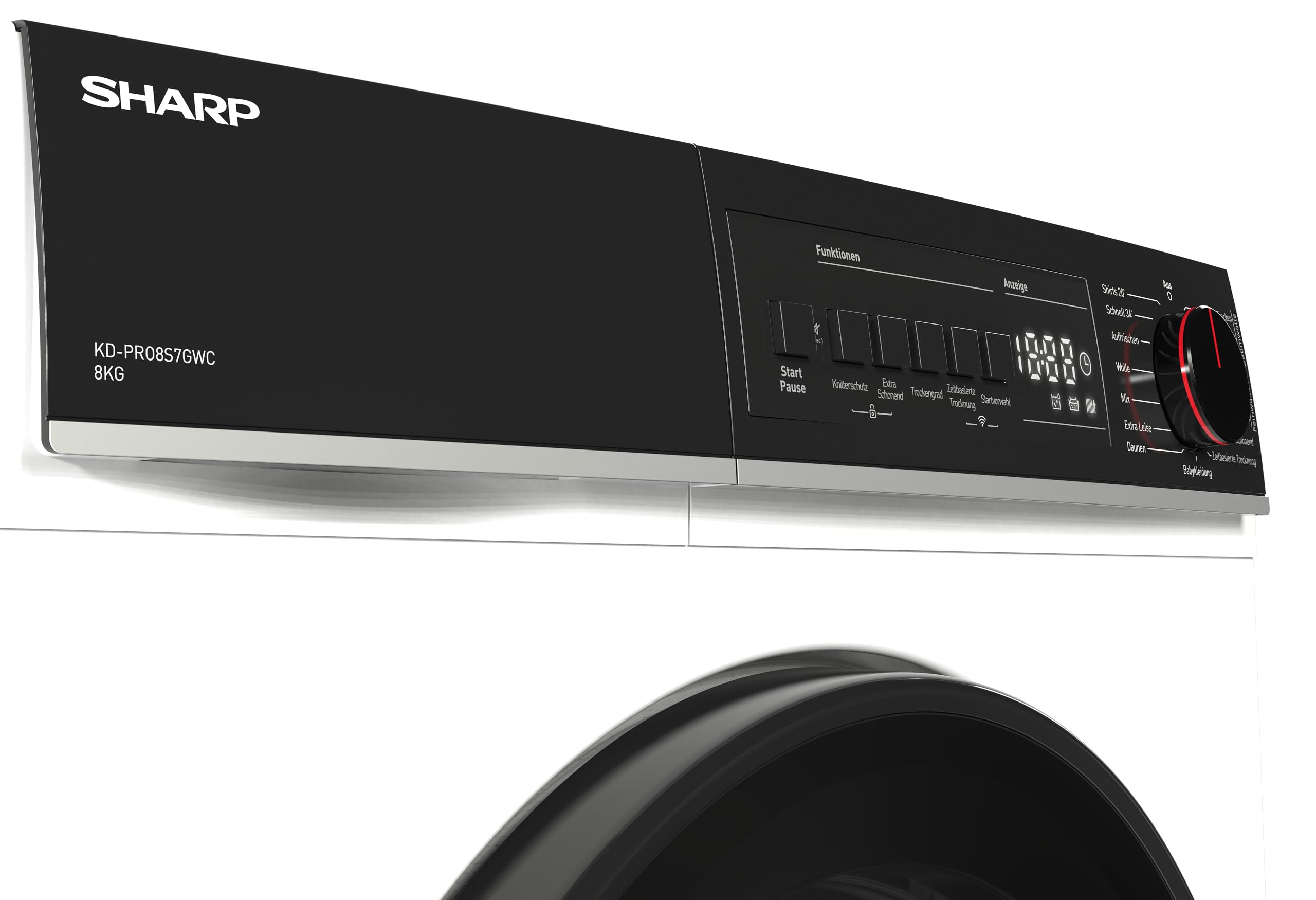 Sharp KD-PRO8S7GWC-DE Wäschetrockner, 8kg, C, WiFi, 15 Trockenprogramme inkl. 20-Minuten-Schnelltrockenprogramm, Weiß