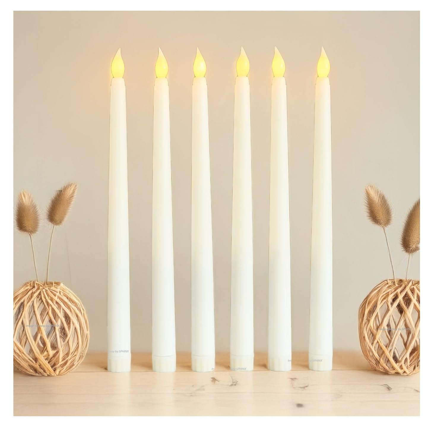 SPHINX Flameless LED Taper Candles for Home Decoration, Table Centerpiece, Dinner, Diwali, Wedding, Church, Festival, Party Decor, Steady Flame Look, Battery Not Included, 11 Inch Height (Off-White-2 Pieces)