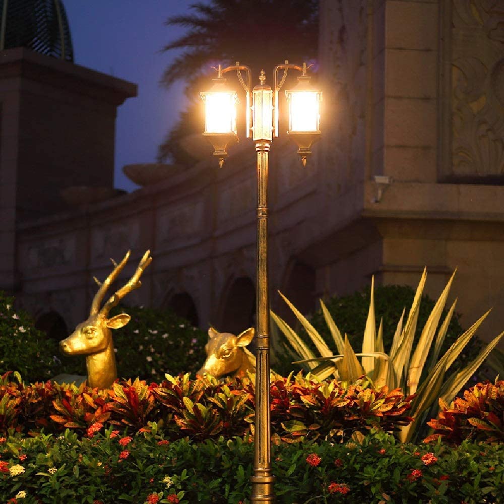 Lampe sur Poteau/Colonne/Lampe de Jardin/terrasse européenne Tendance à 2 Lampes, Style Victorien, pour la décoration de Villas et d'aménagements paysagers. Culot E27, ét,Bronze-270cm