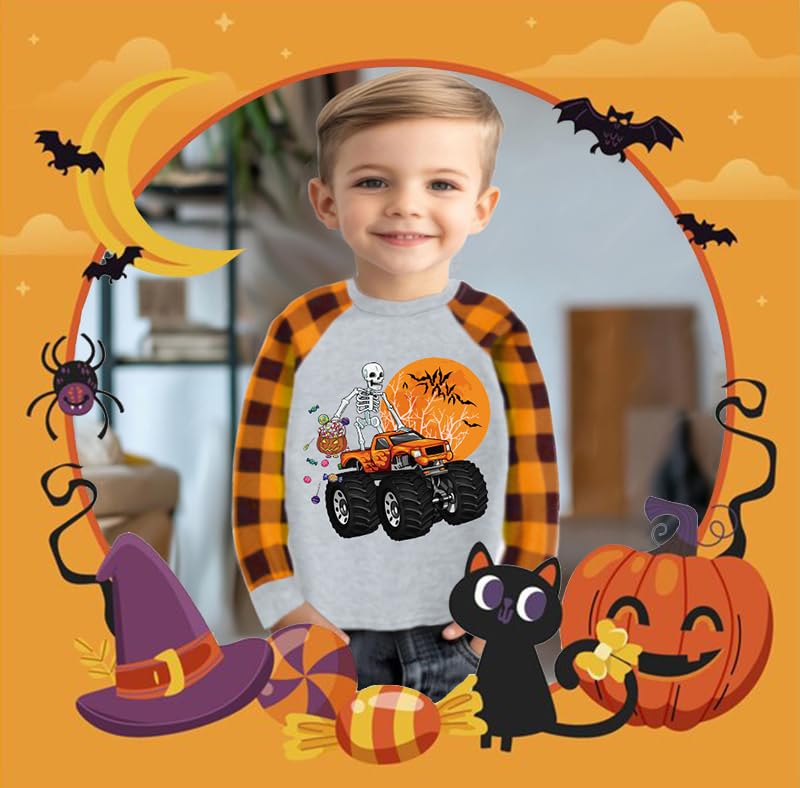 Boys Girls Halloween Shirts Pumpkin Truck Tees Ghost Jack-o '-Lantern Long Sleeve Monster Truck Skeleton T-Shirt 1-7T4